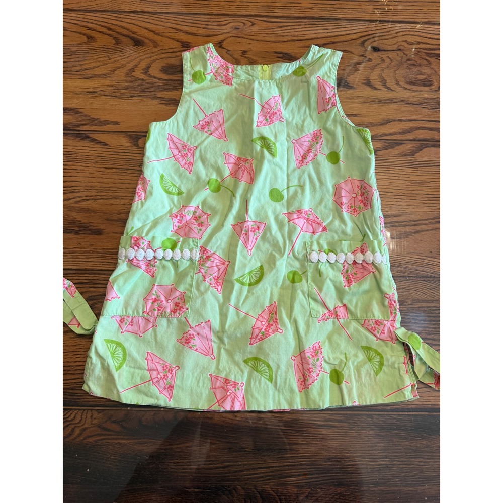 Lilly Pulitzer Dress Toddler 4T Green Pink Umbrella Lime Pom Pom Vintage Shift